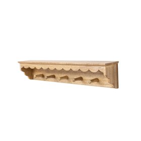 Natural Mango Wood Scalloped Edge Coat Peg Rail Hooks with Shelf - 100cm