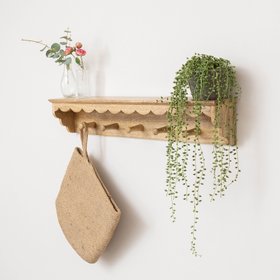 Natural Mango Wood Scalloped Edge Coat Peg Rail Hooks with Shelf - 100cm