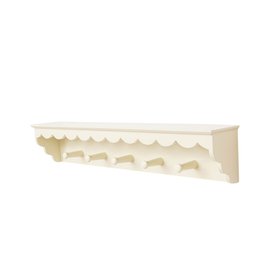 Ivory Painted Scalloped Edge Coat Peg Rail Hooks with Shelf - 100cm