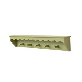 Green Painted Scalloped Edge Coat Peg Rail Hooks with Shelf - 100cm