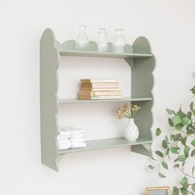 Sage Green Scalloped Wall Shelf with 3 Shelf Units