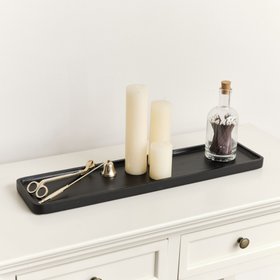 Large Rectangular Black Wood Decorative Tray - 58cm