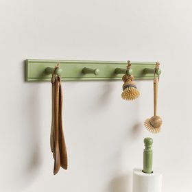Green Painted Wooden Wall Utensil Hanging Hooks - 60cm
