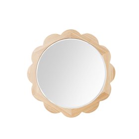 Large Light Wood Scalloped Edge Bevelled Wall Mirror - 97cm