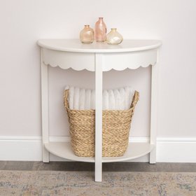 White Scalloped Half Moon Console Table with Shelf - 78cm x 80cm