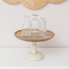 Round Beige & Mango Wood Bobble Detail Cake Display Stand