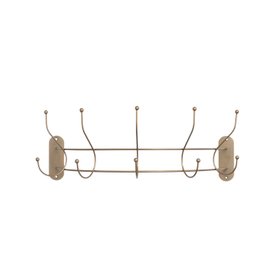 Antique Gold Curved Coat Hanger Rail with 5 Storage Hooks - 60cm