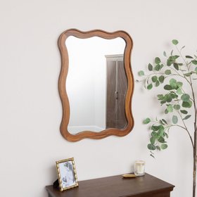 Large Natural Wood Wavy Edge Wall Mounted Mirror - 60cm x 80cm