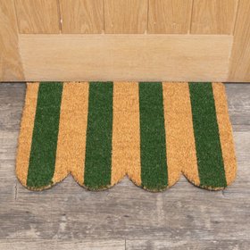 Rectangular Green & Natural Striped Doormat with Scallop Edge