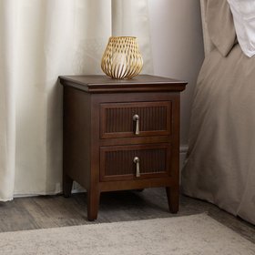 Dark Brown Wooden Reeded 2 Drawer Bedside Table - Georgian Range