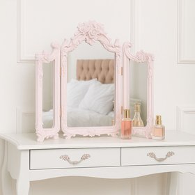 Small Pink Ornate Rose Triple Mirror - 37cm x 38cm