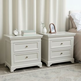 Pair Of Large Taupe-Grey Two Drawer Bedside Tables - Daventry Taupe-Grey Range