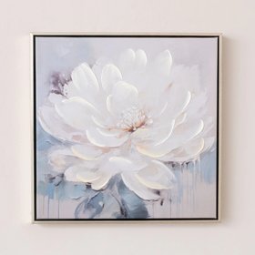 White & Blue Peony Flower Gold Framed Wall Art - 40cm x 40cm