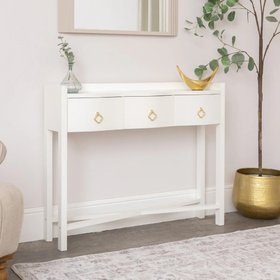 White Painted Curved 3 Drawer Console Table with Glass Top - Austin White Range