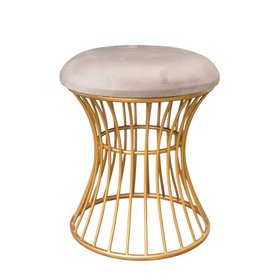 Gold & Grey Metal Detailed Upholstered Dressing Table Stool