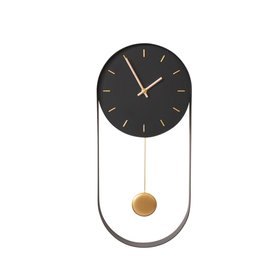 Black & Gold Pendulum Metal Analogue Wall Clock - 20cm x 55cm