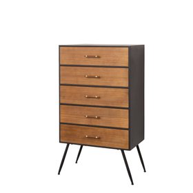 Mid-Century Modern Wooden & Black 5 Drawer Tallboy - Industrial Range