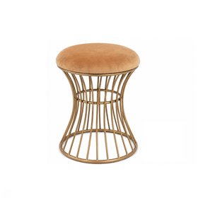 Antique Gold Metal Detailed Upholstered Dressing Table Stool