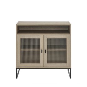 Two Door Reeded Glass Display Cabinet - Hesley Nordic Wood Range
