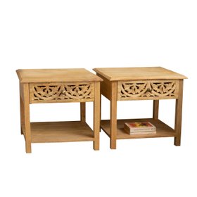 Pair of Natural Mango Wood Bohemian Bedside Tables - Freya Wood Range