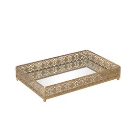 Antique Gold Rectangular Mirrored Base Tray - 36cm