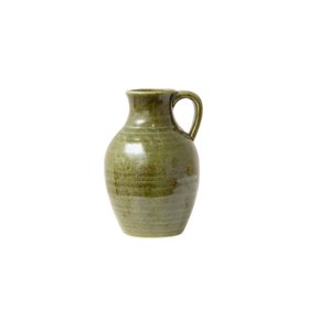 Olive Green Speckled Ceramic Jug Vase - 19.5cm