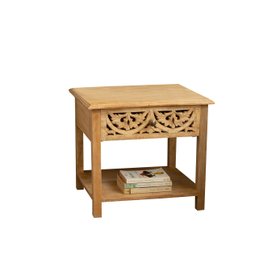 Natural Mango Wood Bohemian Bedside Table - Freya Wood Range