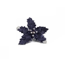 Set of 3 Navy Blue Poinsettias Clip Christmas Decorations - 25cm