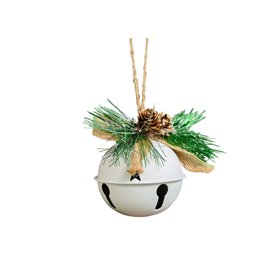Set of 2 White Bell Hanging Decoration with Foliage 8cm