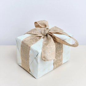 Large Pale Champagne Floral Glittered Wired Ribbon Garland - 270cm