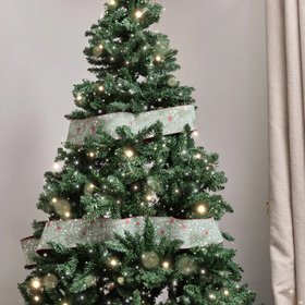 Green Christmas Tree Detailed Fabric Tree Ribbon - 270cm (2.7m / 106.3')