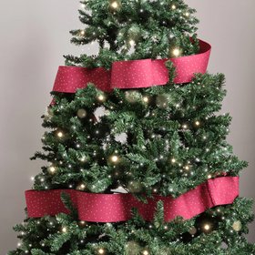 Red Polka Dot Detailed Fabric Tree Ribbon - 270cm (2.7m / 106.3')