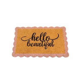 Hello Beautiful Pink Scalloped Coir Doormat