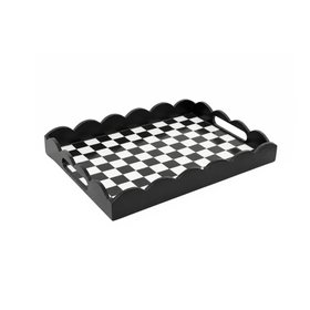 Rectangle Black Monochrome Checked Scalloped Tray