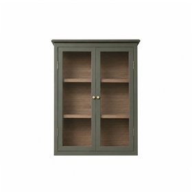 Khaki Green and Wood Wall Cabinet with Clear Glass Front 70cm x 90cm