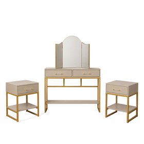 Two Drawer Dressing Table Set & Pair of One Drawer Bedside Tables - Liana Taupe Range