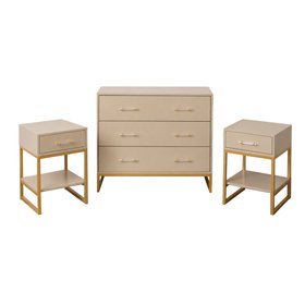 3 Drawer Chest of Drawers & Pair of One Drawer Bedside Tables - Liana Taupe Range