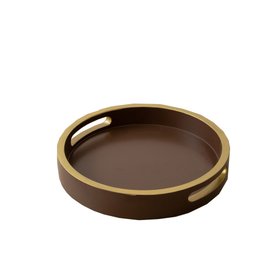 Large Round Dark Wood & Gold Decorative Tray