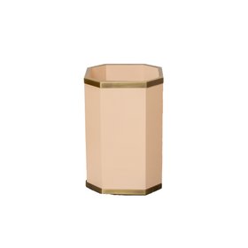 Hexagonal Pale Peach & Gold Edge Wooden Waste Paper Bin