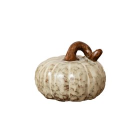 Small Cream & Brown Glazed Pumpkin Ornament - 8.5cm