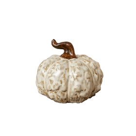 Small Cream & Brown Glazed Wonky Pumpkin Ornament - 9cm
