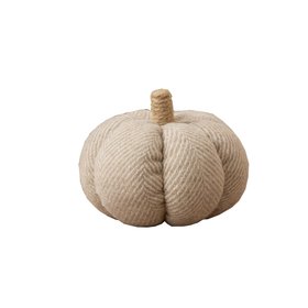 Small Grey Fabric Herringbone Pumpkin Ornament - 11cm x 9cm