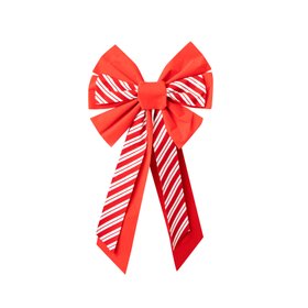 Large Red & White Candy Cane Flocked Christmas Bow Decoration