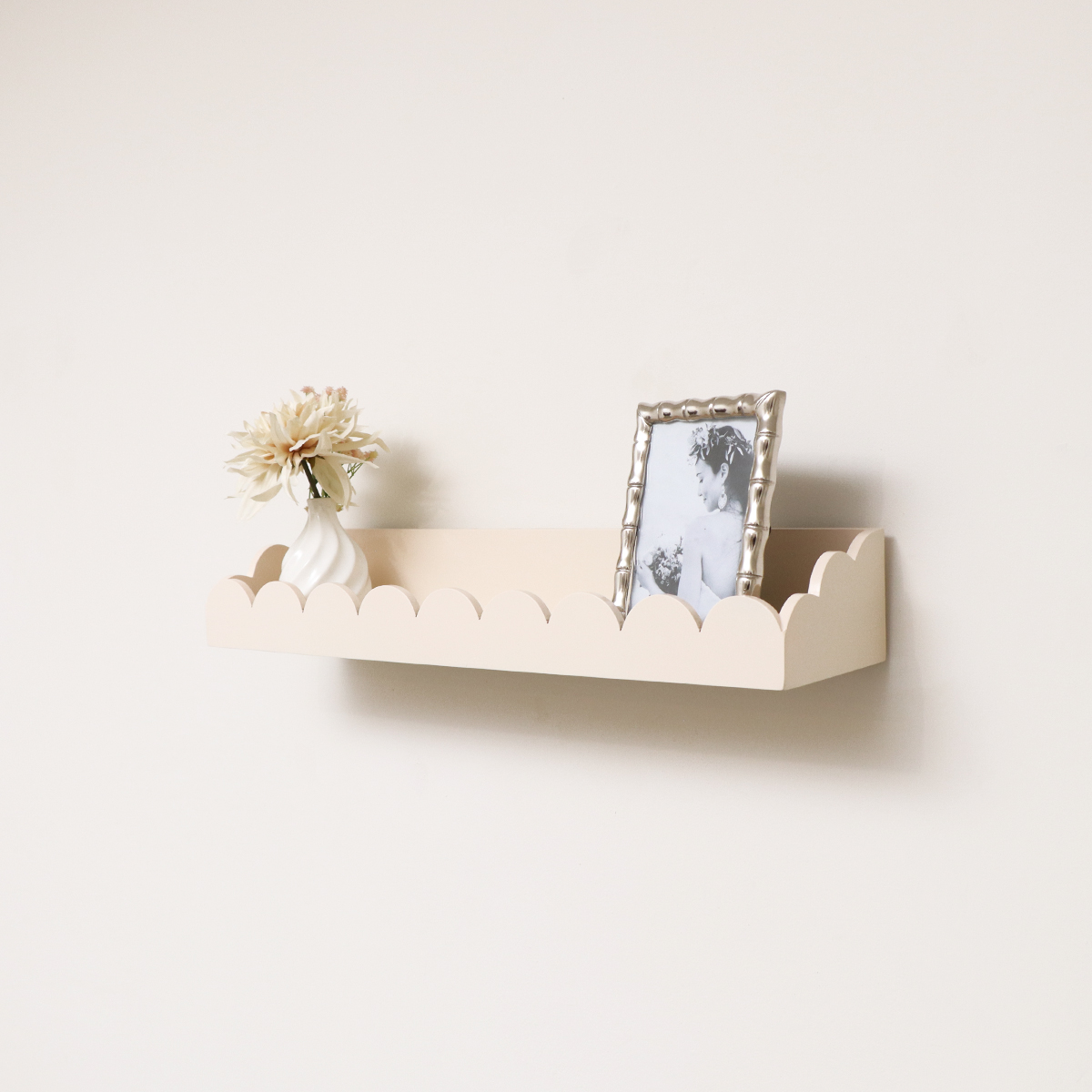 Large Pale Peach Scalloped Wall Storage Shelf - 61cm