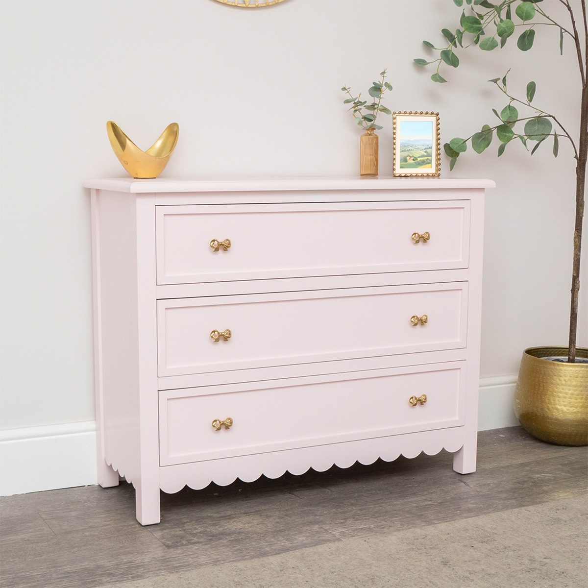 Large Scalloped 3 Drawer Chest of Drawers - Staunton Pink Range