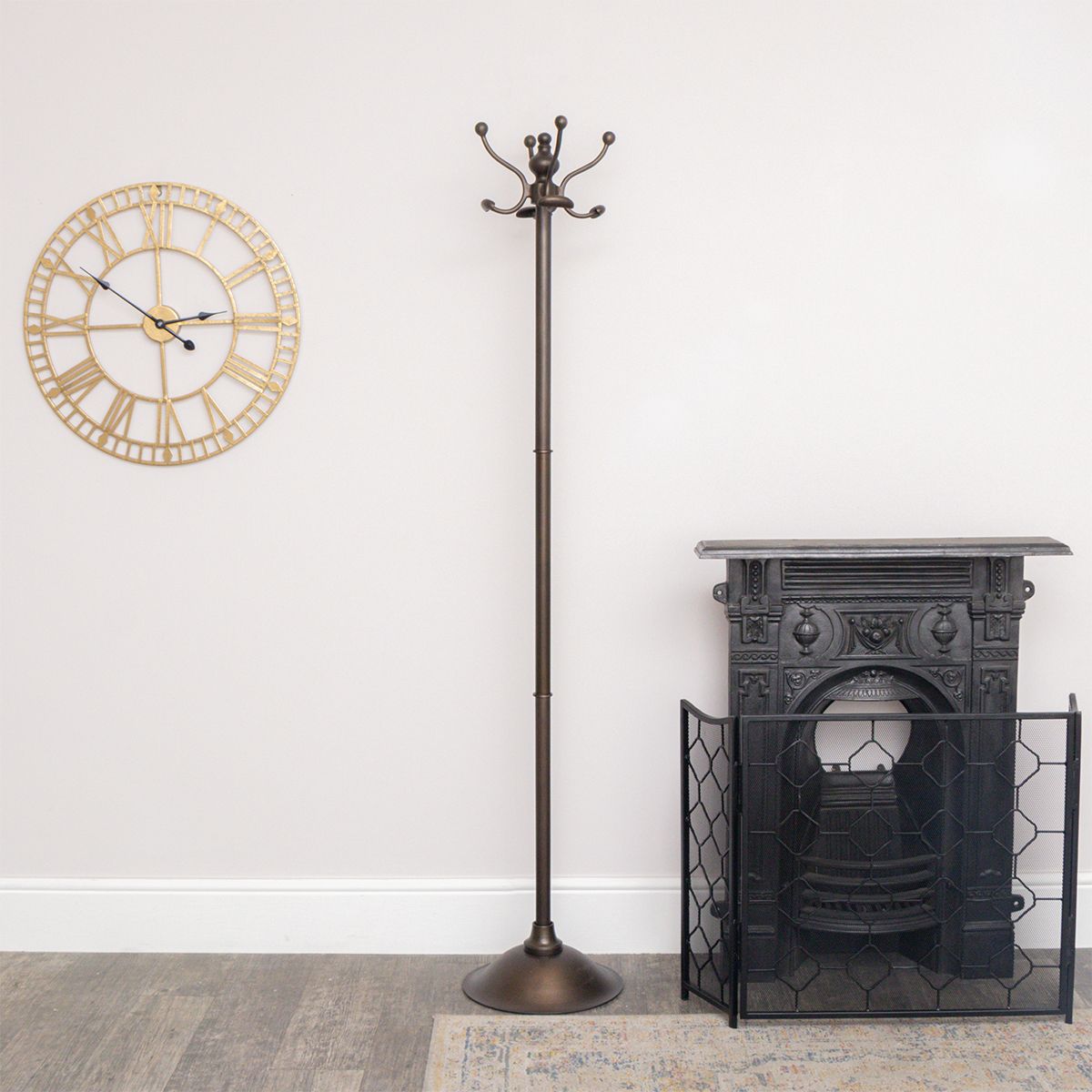 Tall Dark Metal Coat Rack with 8 Storage Hooks