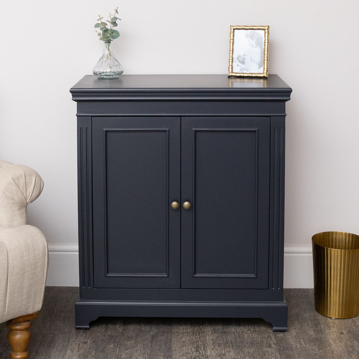 Slimline Two Door Shoe Cabinet With 3 Shelves - Daventry Navy Black Range