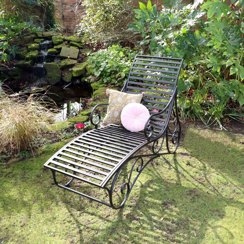 Ornate Black & Gold Metal Garden Sun Lounger 100cm x 60cm
