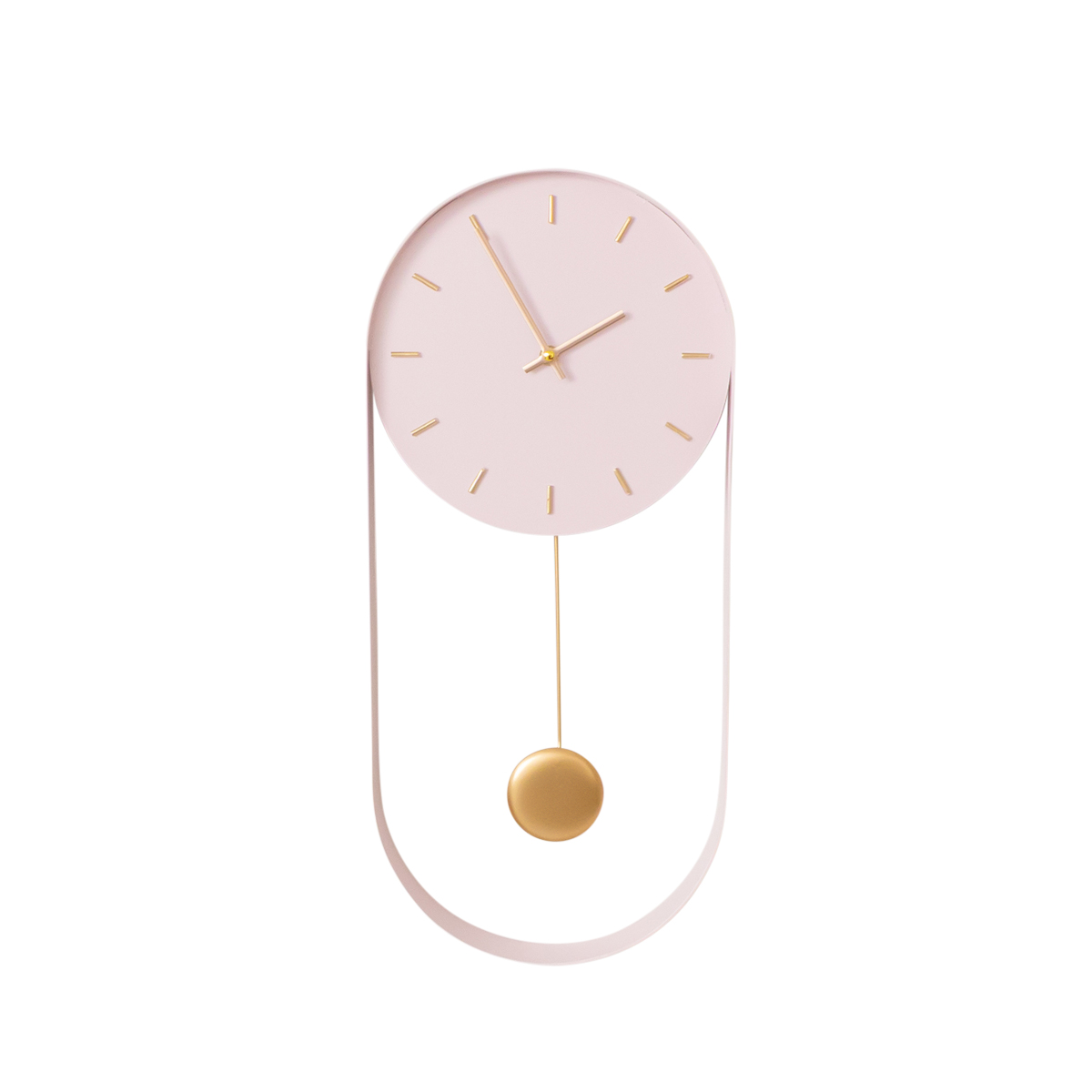 Pale Pink & Gold Pendulum Metal Analogue Wall Clock - 20cm x 55cm