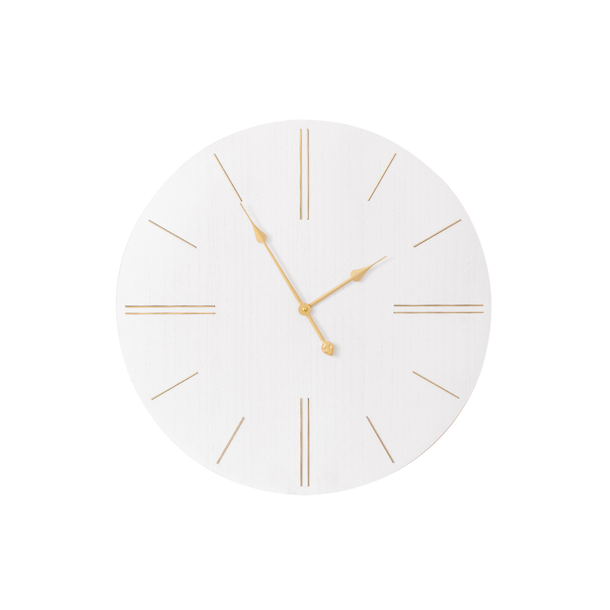 Large White Wooden Grain & Gold Detailed Wall Clock - 70cm x 70cm